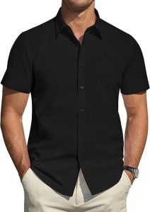 J. VER Men’s Short Sleeve Dress Shirts Stretch Stain Shield Casual Button Down Shirts Solid Formal Shirt
